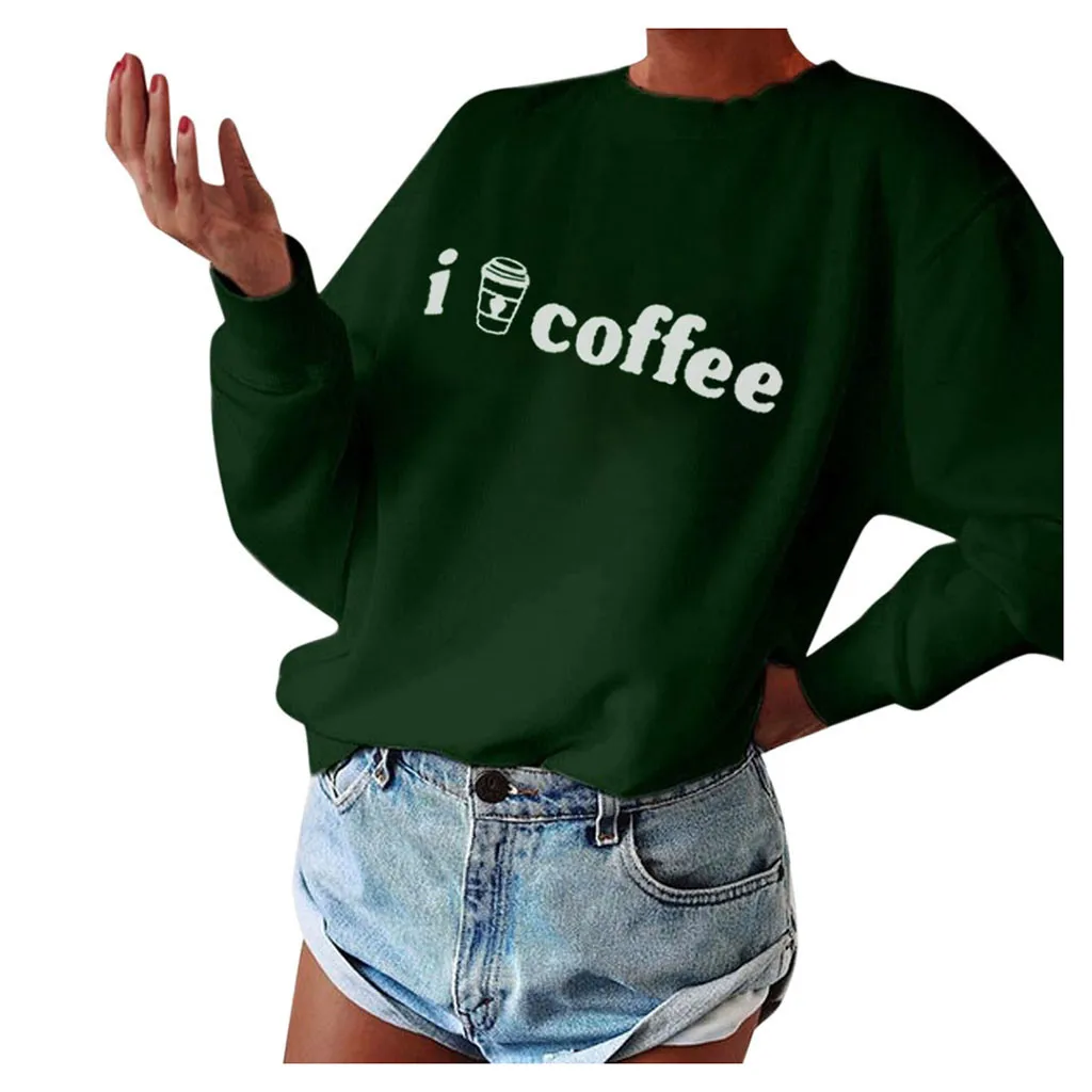 Женский свитшот с длинными рукавами SAGACE Coffee свитер буквенным принтом и круглым