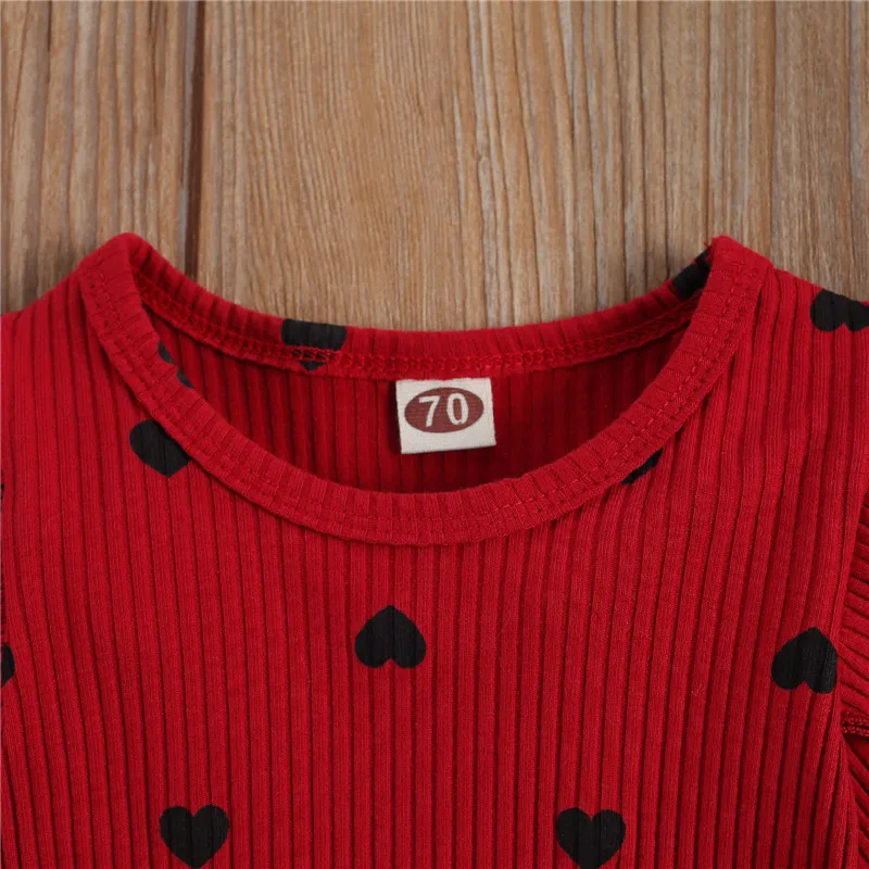 

Spring Autumn Infant Clothing Sets Newborn Girl Ribbed Knitted Heart Print Romper Tops+Pants Toddler Infant Outfits Clothes Suit