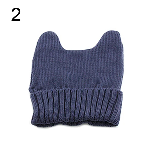 Женская теплая зимняя вязаная шапка с кошачьими ушками милая мягкая эластичная