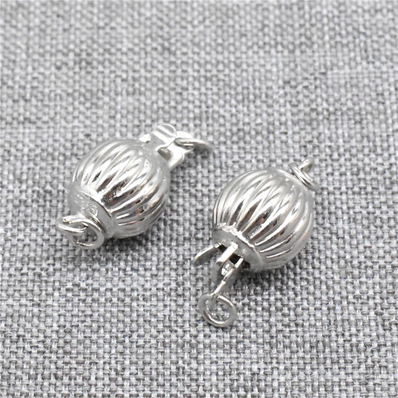 2pcs of 925 Sterling Silver Corrugated Ball Pearl Clasps 8mm w/ Rhodium Plated for Necklace Bracelet
