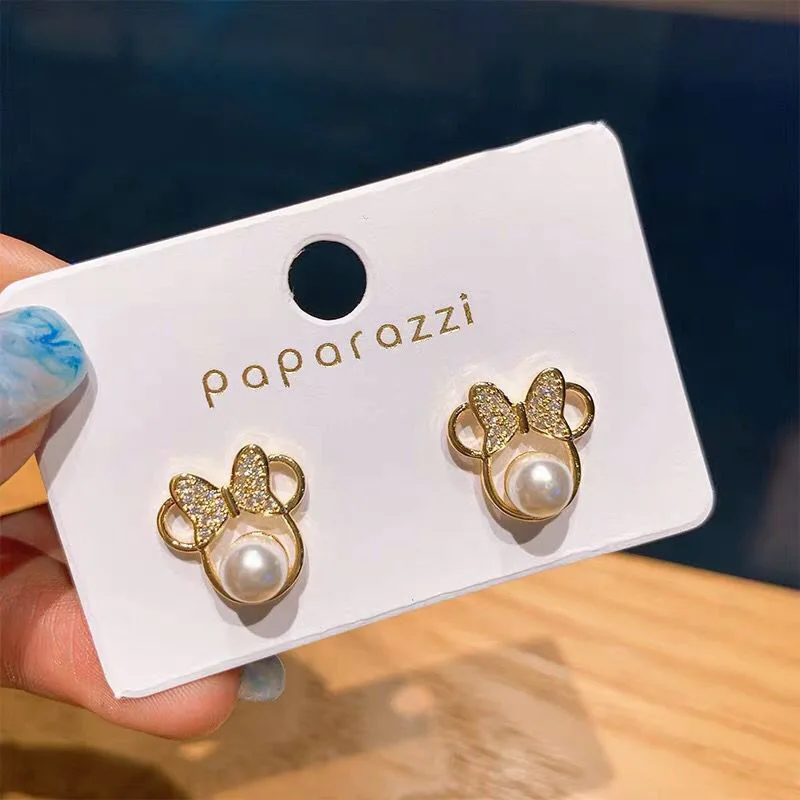

Bow Pearl Cute Earrings Stud Wholesale Anime Bear Bead Crystals Mouse Earring Trendy Jewelry For Girls Charm 2022 New Korean