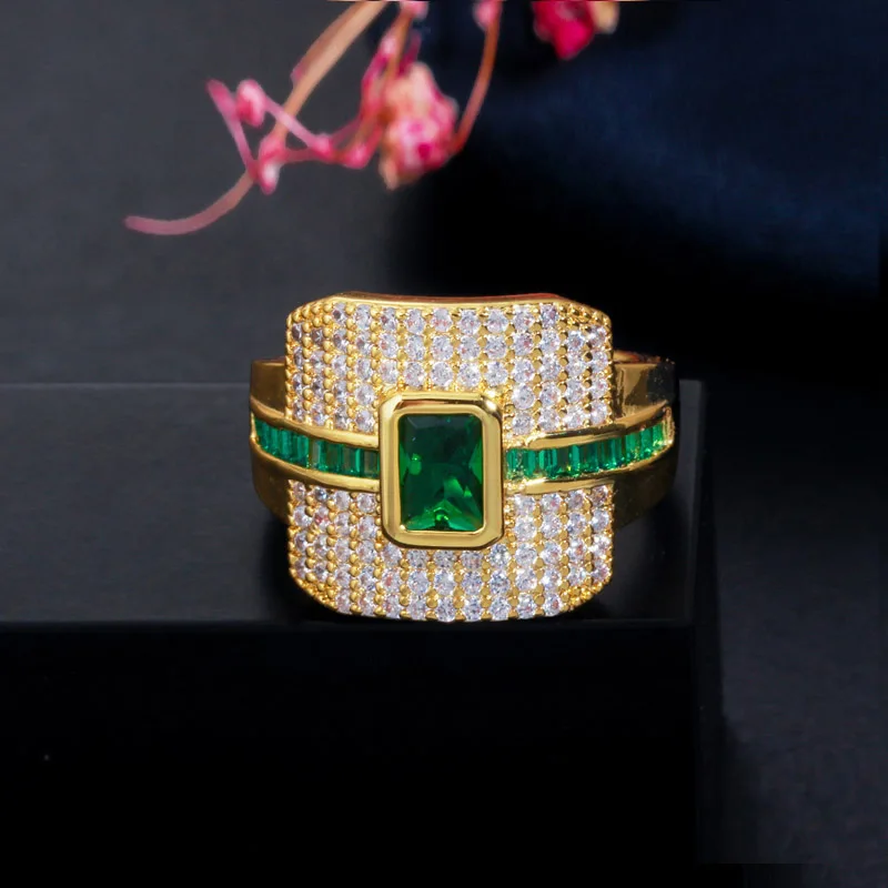 Green CWWZircons Monaco роскошное 585 Желтое золото зеленый CZ Кольцо для женщин обручальное кольцо Дубай панк свадебные кольца R148 - Цвет основного камня: Green