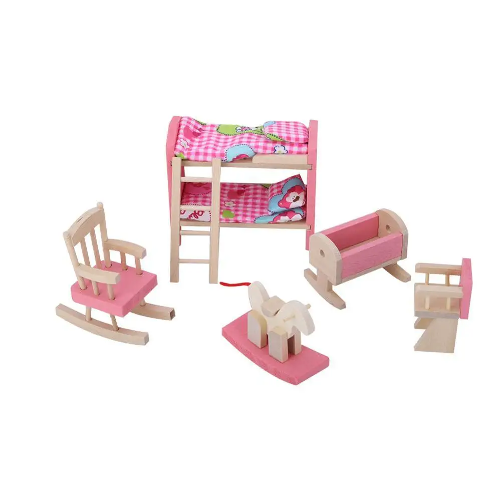 Children Bedroom 6 шт. миниатюры имитация кукольный домик деревянная мебель для 1:12 куклы мини деревянный набор мебели для гостиной столовой - Цвет: Children Bedroom