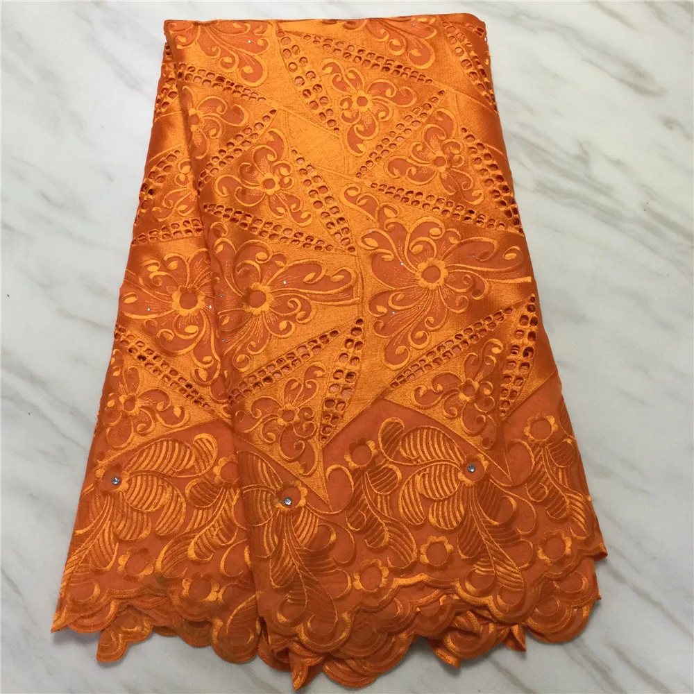 

Orange Swiss Lace Fabric 2020 Latest Heavy Beaded Embroidery African Cotton Fabrics Swiss Voile Lace Popular Dubai Style 5yards