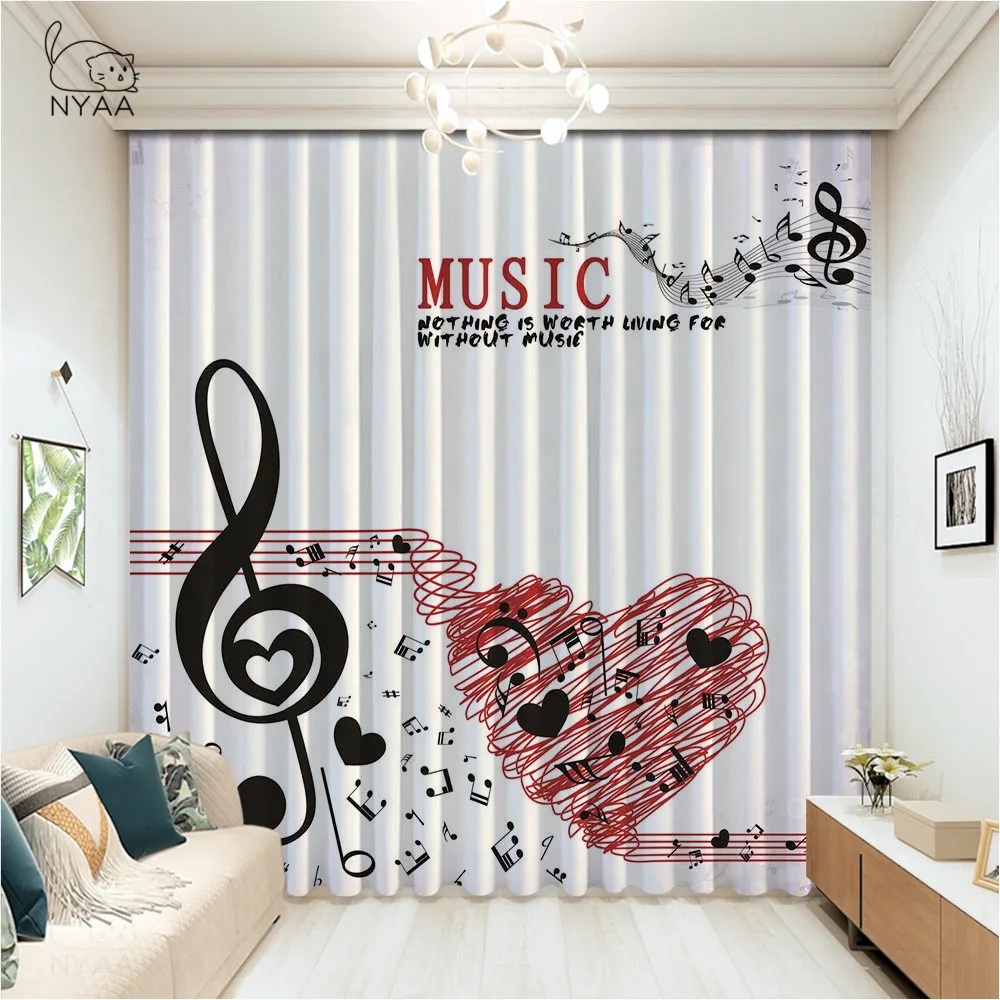 

Music Decor Curtains Musical Notes On The Clef Illustration Decorative Artistic Pattern Print Living Room Bedroom Micro Shading