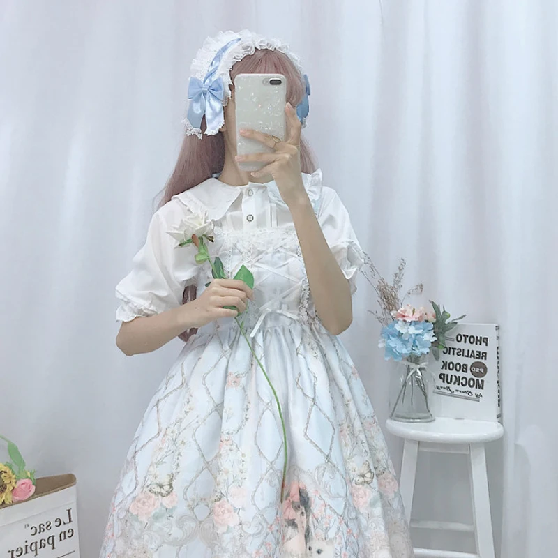 

2020 Japanese JSK Kawaii fairy dress Japanese strap dress women summer dress soft sweet girl wind cute rose girl Lolita dress