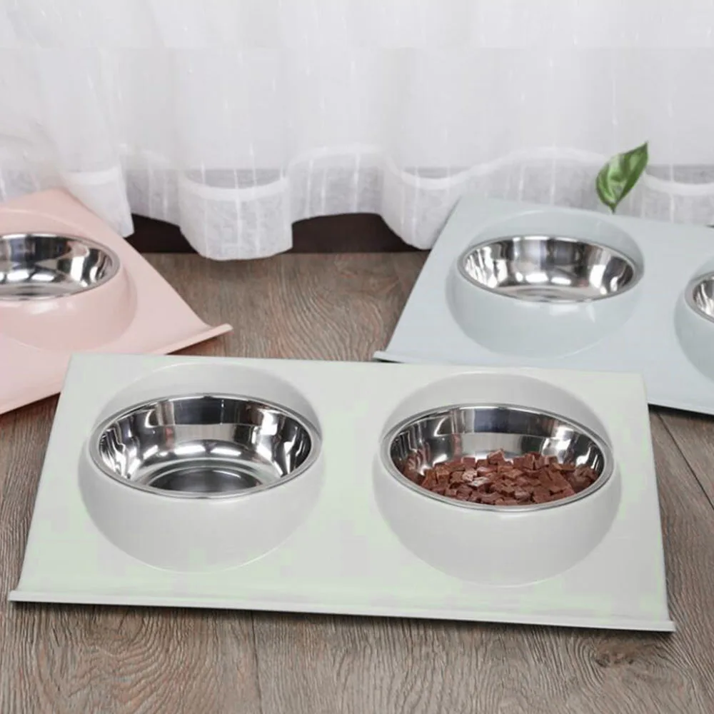 Двойная миска для домашних животных класс еды пластик нержавеющая ПЭТ котенок