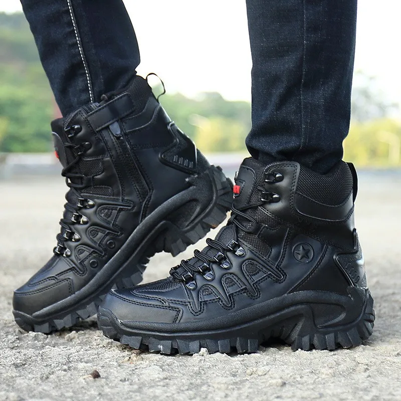 

Genuine Leather Winter Shoes Men Military Boots Special Force Leather Waterproof Desert Combat Army Shoes Mens Tactical Boot