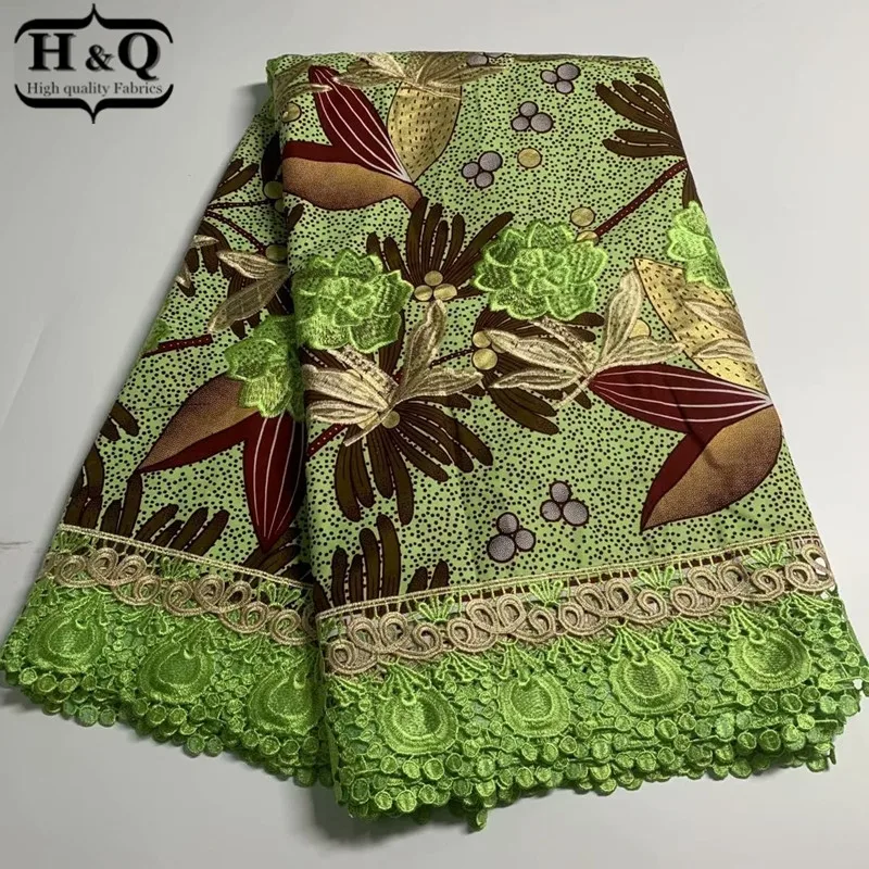 

H&Q latest african batik lace wax fabric 100% cotton embroidery 6 yards/piece nigerian guipure laces water soluble fabrics H1140