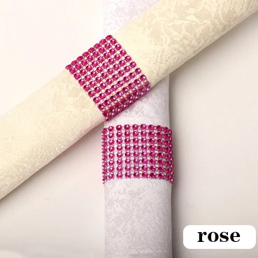 rose 6 шт., кольца для салфеток, стулья, пряжки, вечерние свадебные украшения, блестящие украшения, банты со стразами, держатель для салфеток ручной работы - Цвет: rose