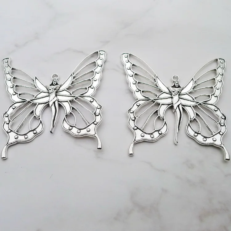 

2 PCS/Lot 58mm*59mm Pendant Antique Silver Color Butterfly Charms For DIY Jewelry Making Handmade Craft