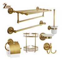 Solid Brass Bathroom Hardware Antique Towel Rack Bath Cup Holder Shelf Wall Mounted Bathroom Set Accessories