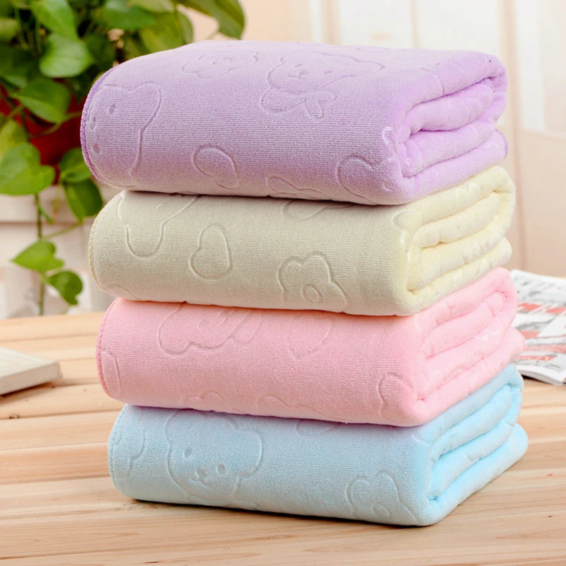 

Absorbent Breathable Bath Towel Microfiber 70x140cm Soft Shower Towel Solid Color Embossed Bear Quick Dry Bath Towel
