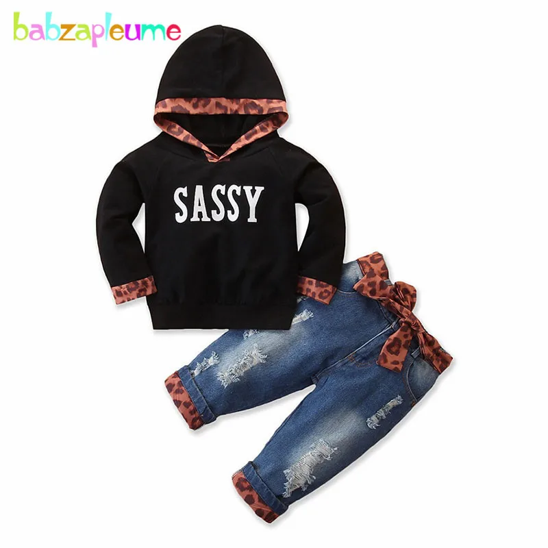 Baby 2Piece Set Spring Fall Toddler Girls Clothes Casual Fashion Hooded Letter T-shirt+Kids Jeans For Children Clothing BC1812-1 | Мать и