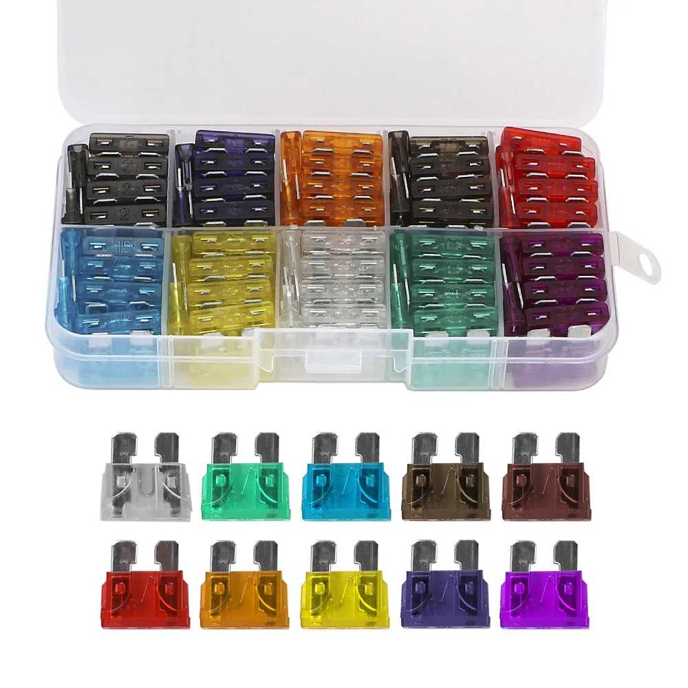 

Набор плавких предохранителей для автомобилей 50/100, плавкие предохранители для грузовиков шт., 2A, 3A, 5A, 7.5A, 10A, 15A, 20A, 25A, 30A, 35A, 40A