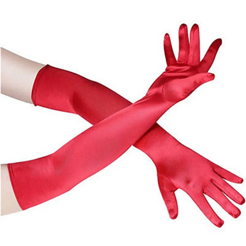 Fashion Stretch White Glove Long Gloves Black Red Elbow Length Women Dance Party Gloves Full Finger Guantes Boda