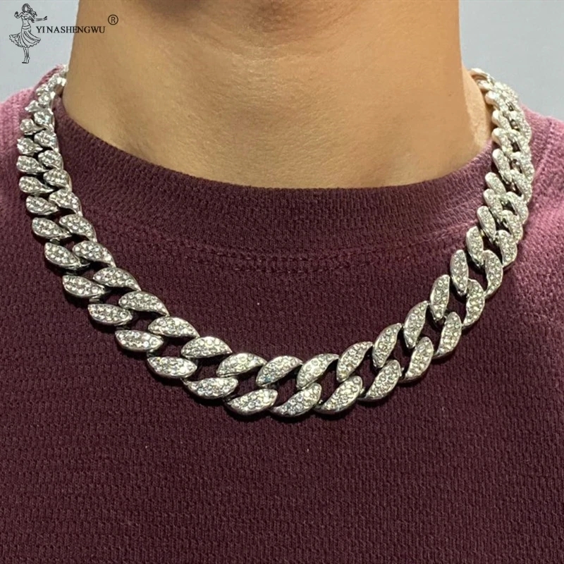 

Miami Necklace Cuban Bracelet Necklace Set Accessories Jewelry Men's Rhinestone Shining Ice Crystal Hip Hop Rapper Fashion