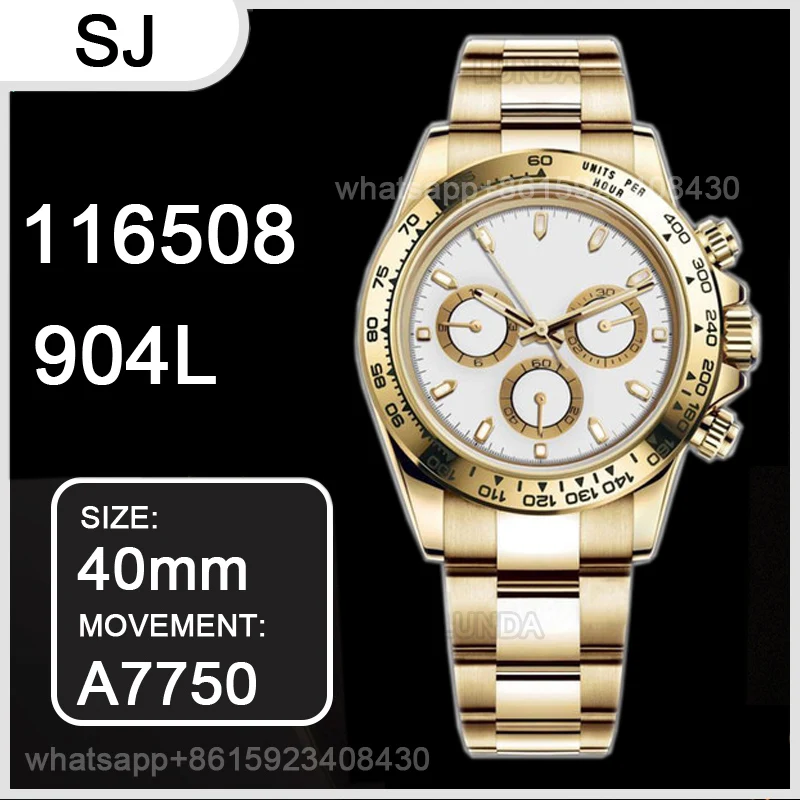 

Men's Automatic Mechanical Watch Daytona 116508 Noob 904L Stainless Steel 7750 Movement 1:1 Chronograph replica Gold white