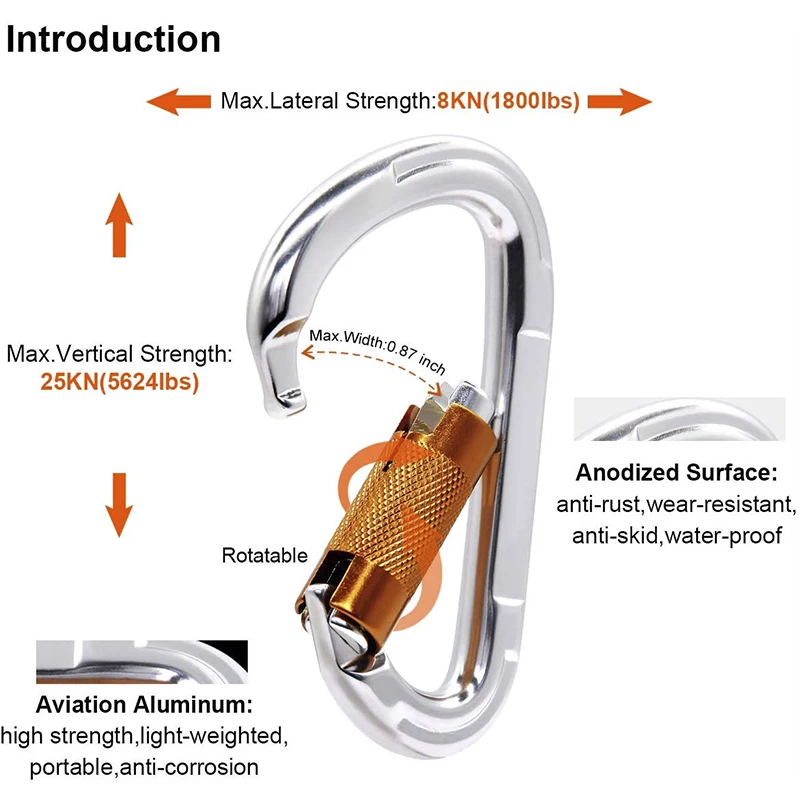Автоматическая блокировка 25KN авиационный алюминиевый карабин для скалолазания d