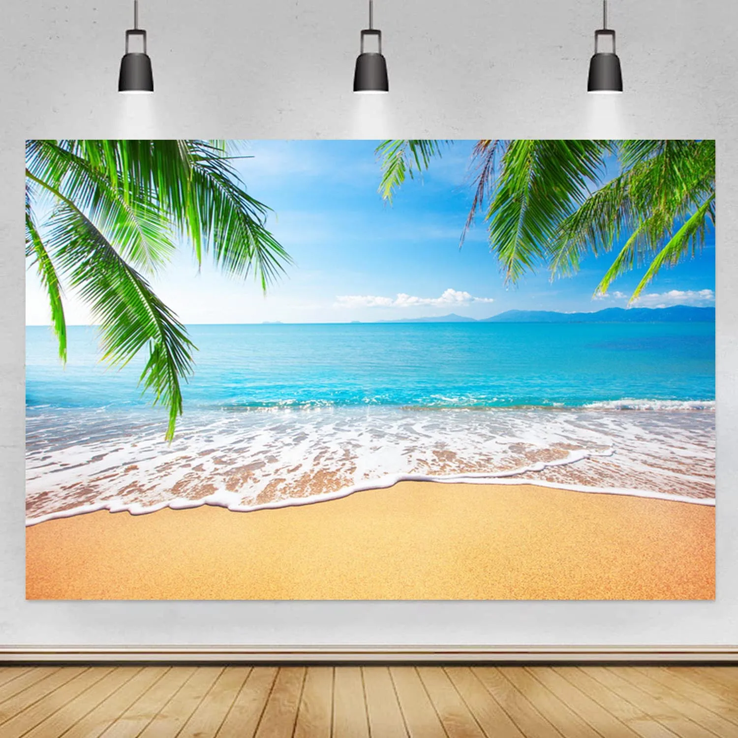 

Фон для фотосъемки с изображением тропического пляжа летней Луау пальмы листьев океана островка морской пейзаж Свадебная вечеринка фон дл...