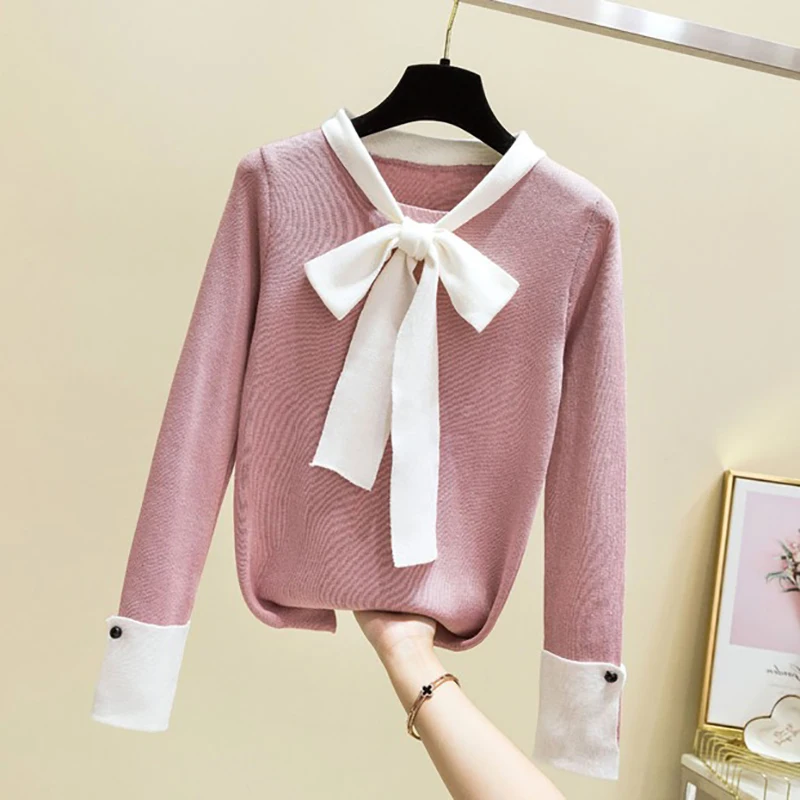 shintimes Long Sleeve Sweater Bow Knitted Winter Sueter Mujer Invierno 2019 Fall Pullovers Pull Femme Womens Clothing | Женская одежда