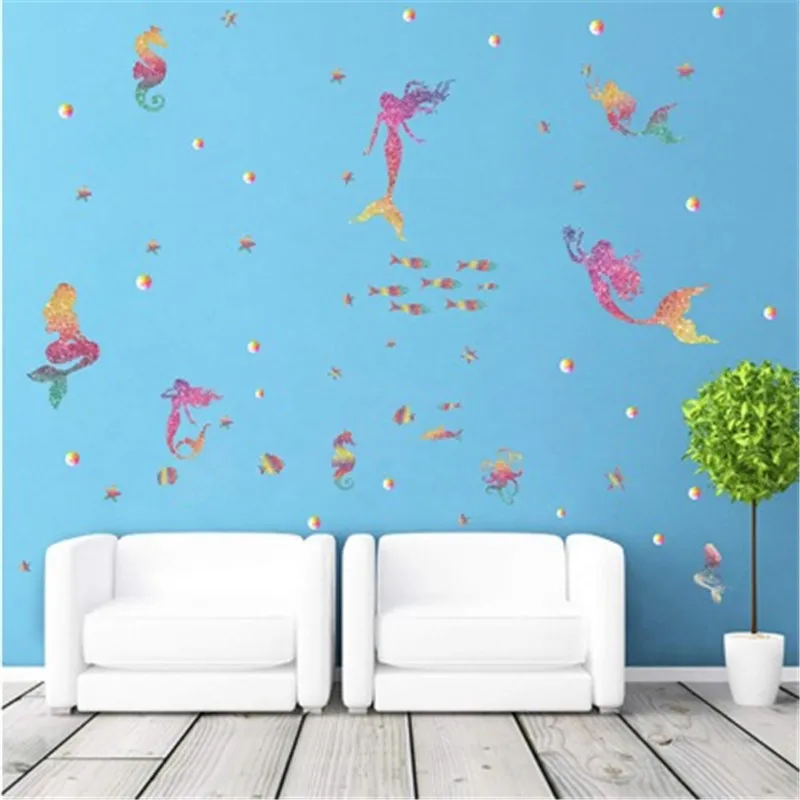 Наклейки на стену с изображением русалки для детской комнаты домашний декор