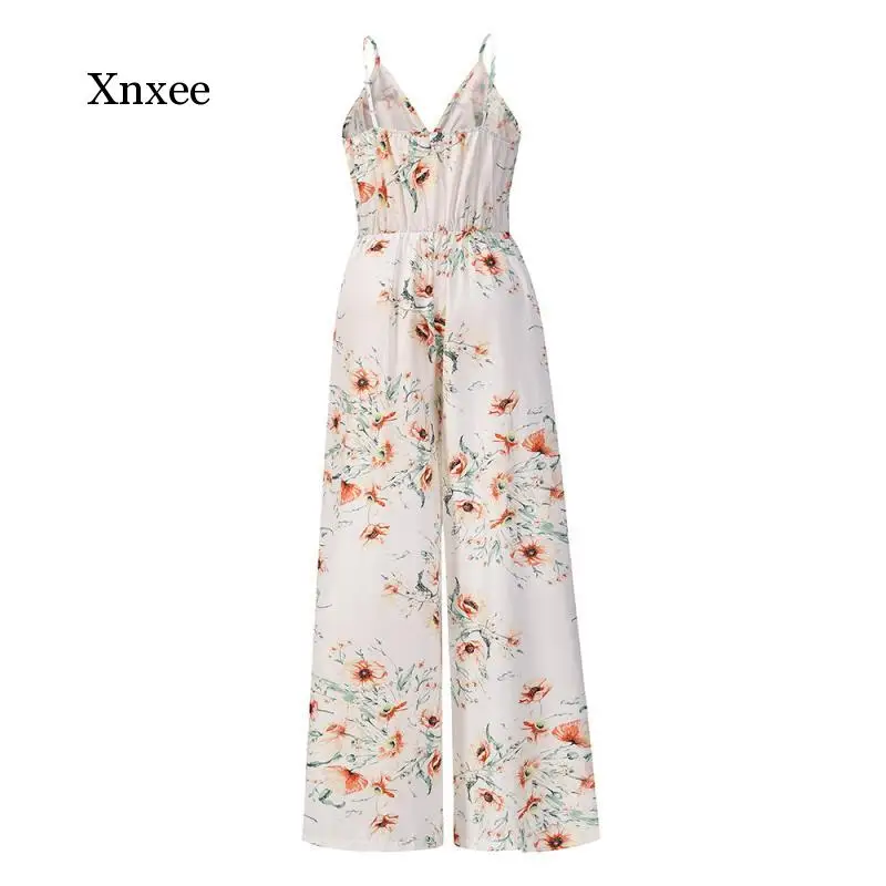 

Summer Women's Jumpsuit Ladies Spaghetti Sling Bifurcated Wide-Leg V-Neck Jumpsuit Jumpsuit Party Holiday Floral Print Belted Ju