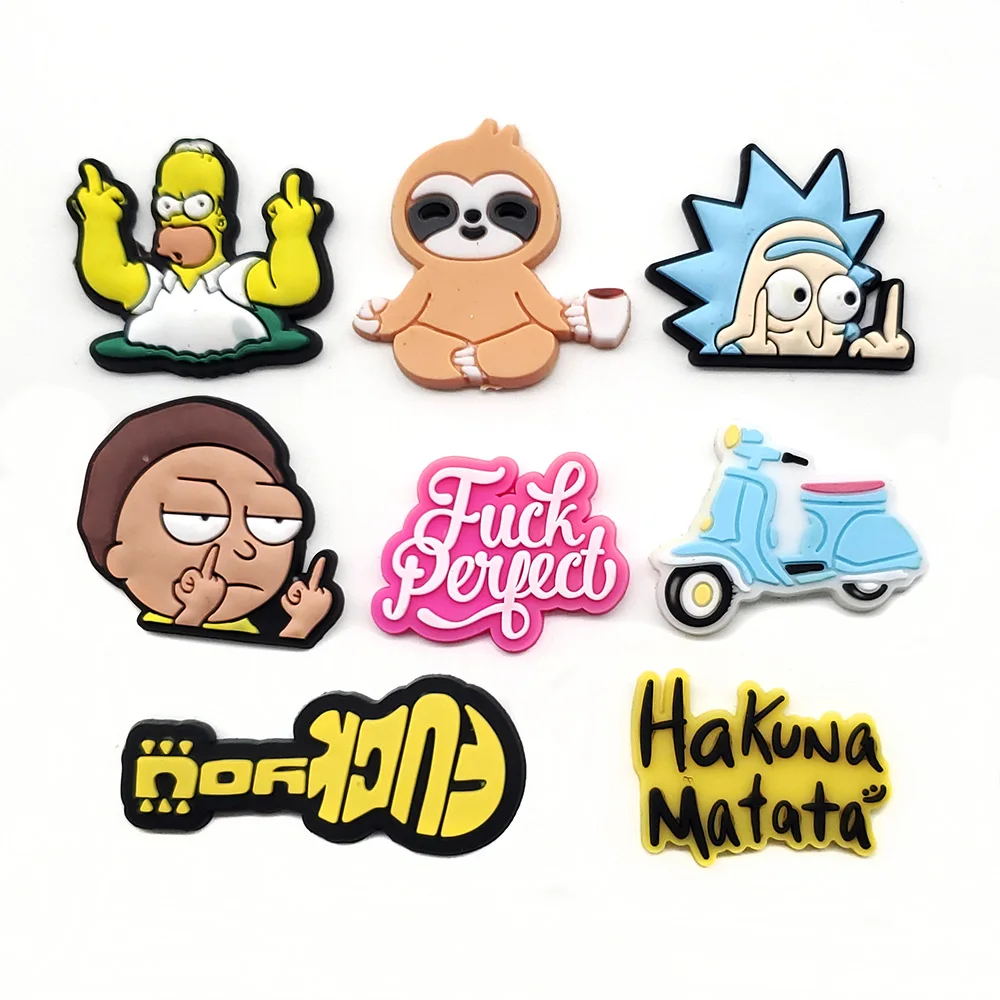 Hot 1pcs Cartoon Anime Spoof Style Shoe Charms Funny garden Shoe Aceessories Fit Sandals Buckle PVC Unisex Adult Gifts croc jibz