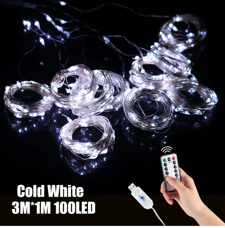 

2m LED Fairy Lights Garland Curtain Lamp Remote Control USB String Lights New Year Christmas Bedroom Decor Holiday Lighting