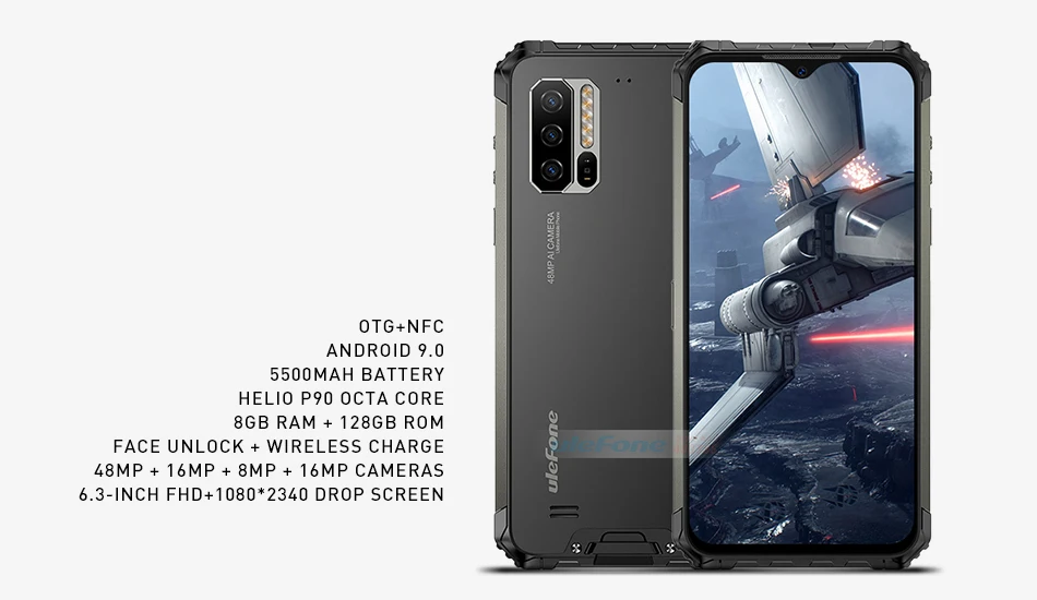 Смартфон Ulefone Armor 7 IP68, трекер сердечного ритма, Android 9,0, NFC Helio P90, четыре ядра, 6,3 дюйма, 8 ГБ+ 128 ГБ, 48MP, 4G, 5500 мАч, телефон
