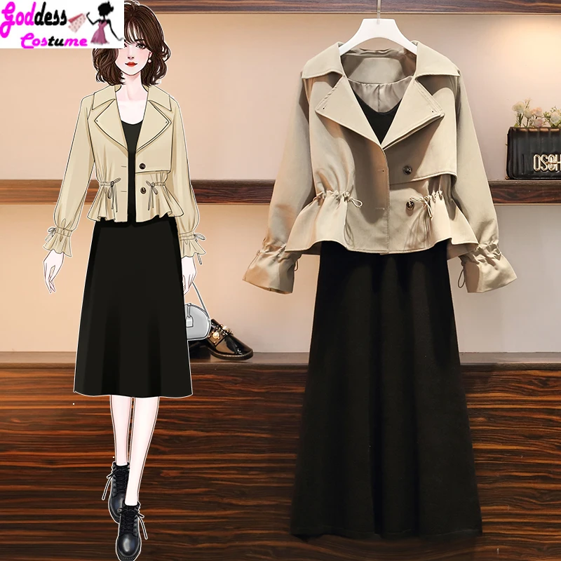 

Women 5XL Plus Size Sets Retro Elegant Coat Casual OL Ladies Outfits Chic Simple Vintage Outwear Long Dress Jackets Vestido