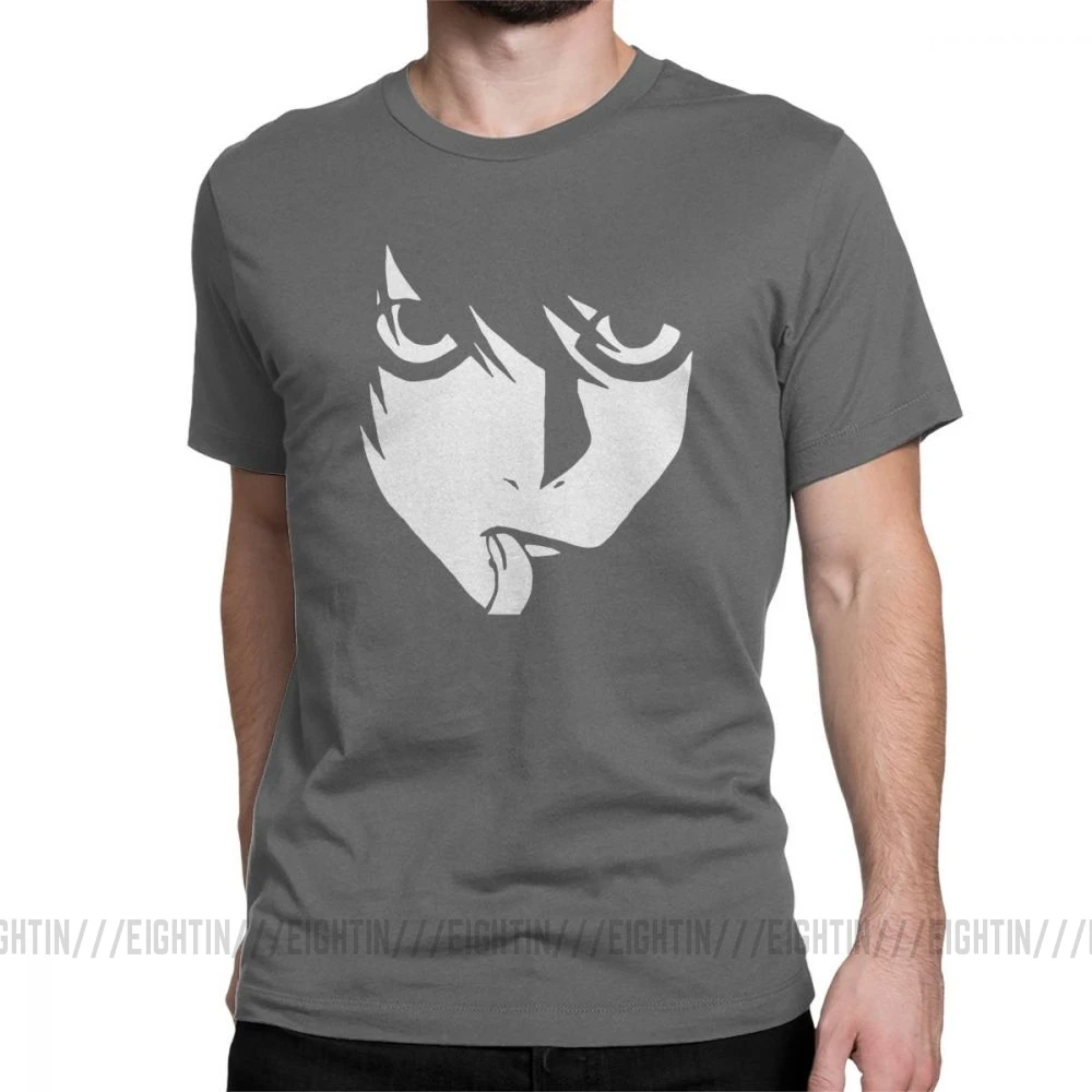 L Death Note Футболка хлопок аниме футболка мужская забавная короткий рукав круглый воротник тройники 5XL большой размер - Цвет: Темно-серый
