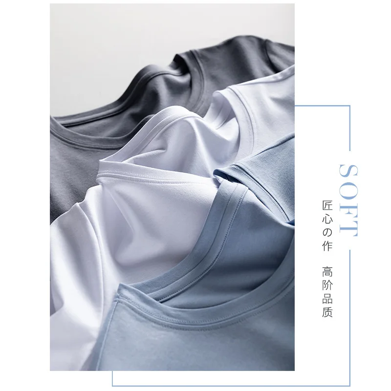 

2021 Soft Mulberry Silk Cotton T-shirts Womens Loose Round Neck Short Sleeve Woman T-shirts Solid Color Summer Tops High Quality