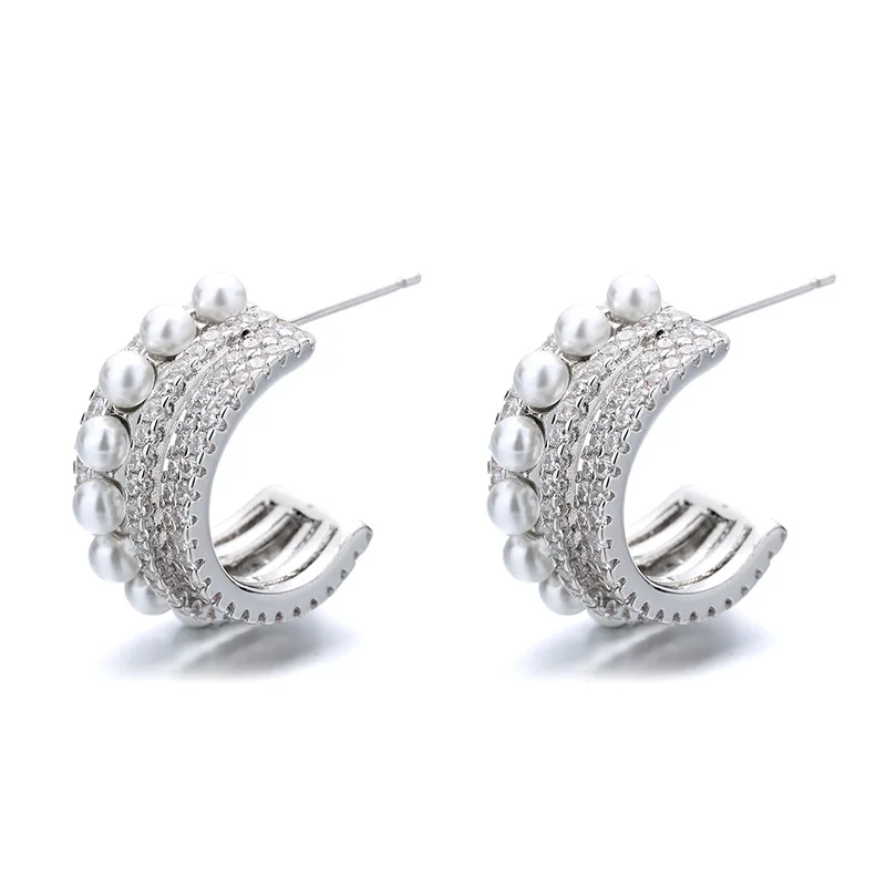 

S925 Sterling Silver New Multi-circle Pearl Earrings Women's Fashion Simple And Versatile Line Design Luxury Retro Jewelry Gift