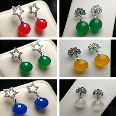 Женские короткие серьги из серебра s925 пробы с красным зеленым