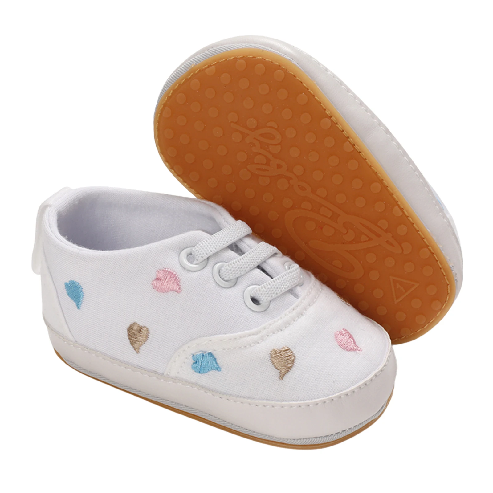 Туфли холщовые для маленьких девочек с вышивкой сердечек и звезд мягкая
