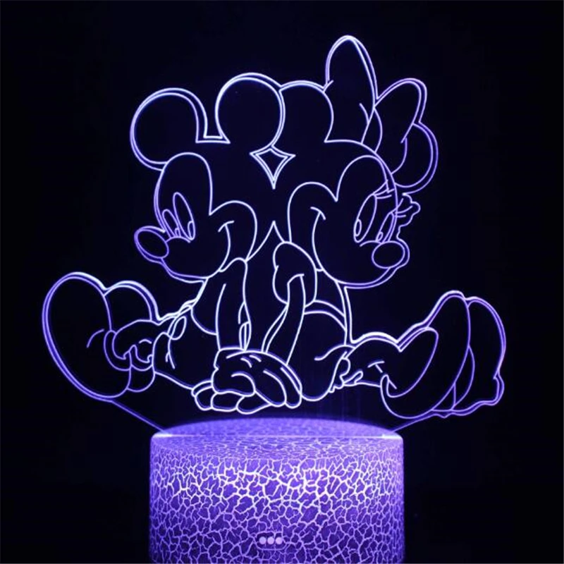 Disney мультфильм 3D лампа с Микки-Маусом Мышь Минни светодиодный Ночной светильник