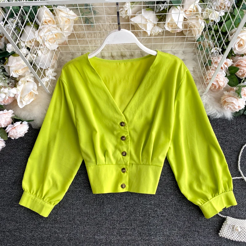 

Женская короткая футболка на пуговицах, с v-образным вырезом