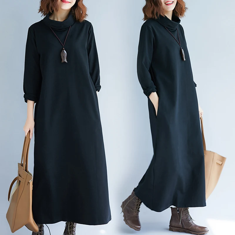 Женские длинные платья водолазка хлопок женские элегантные плюс размер