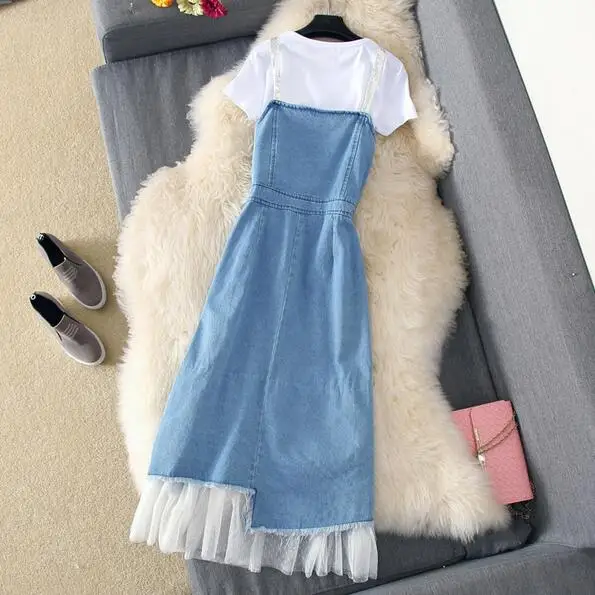 2020 летнее платье джинсовое Сетчатое обтягивающее пэчворк офисное женское для