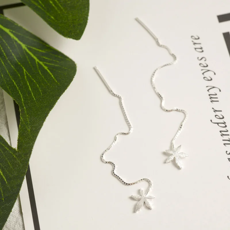 Мода 925 стерлингового серебра в виде кленового листа кулон уха линия серьги нить