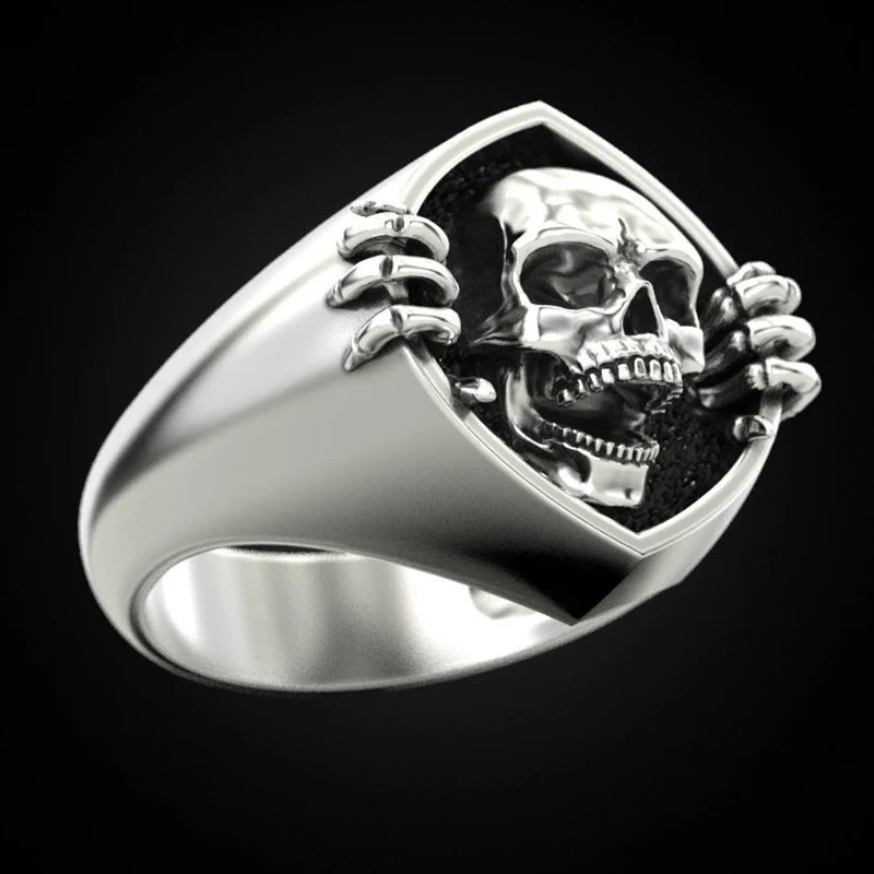 Кольцо в стиле панк рок с черепами для мужчин готическое кольцо властителя