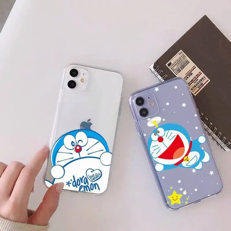 

Cute Cartoon Doraemon Robot cat Phone Case For iphone 12 11 mini x xs xr pro max 8 7 6s 6 5 5s 5c se plus Transparent soft