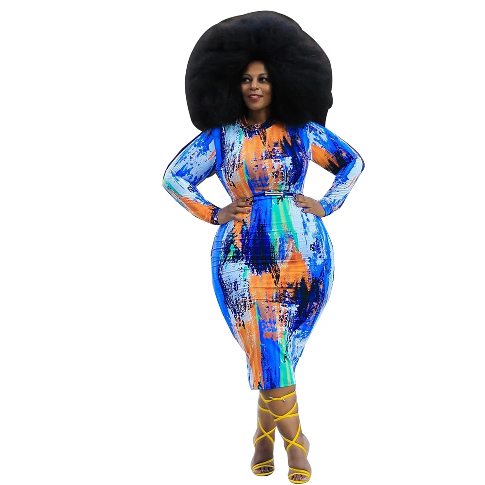 

Spring New High Quality Print O Neck Bodycon Midi Dress Woman 2020 Casual High Street Slim Dress Mujer