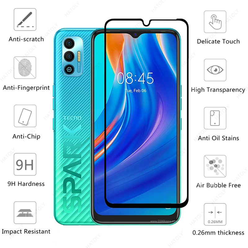 

2Pcs For Tecno Spark 7T Glass for Tecno Spark 7T Tempered Glass Film Full Cover 9H HD Hard Screen Protector Protective Glass