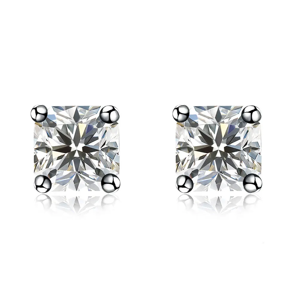 

ZEMIOR 925 Sterling Silver Earrings Women Geometry Square Shining Cubic Zirconia Stud Earring Hot Sale Female Fine Jewelry