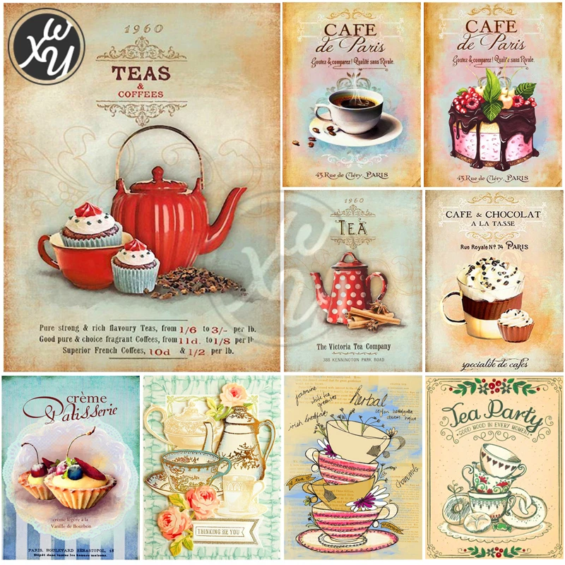 

Diy Diamond Painting Rhinestones Embroidery Coffee Cake Round Square Cross Stitch Full Drill Mosaic Picture of Rhinestones Decor