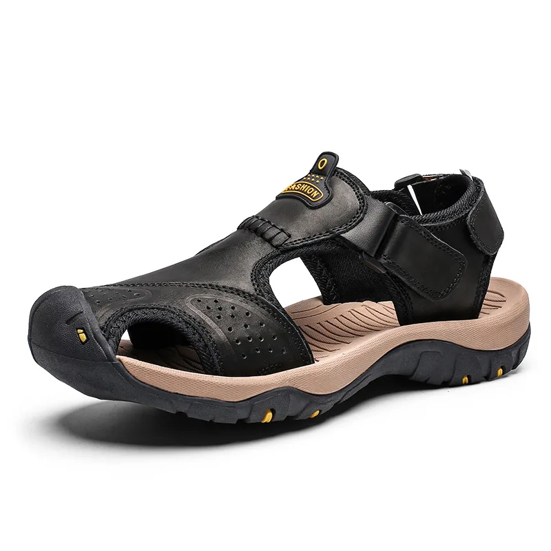 

2021Summer Men Sandals Genuine Leather Male Outdoor Beach Slippers Roman Design Comfortable Breathable Men's Beach Sandals