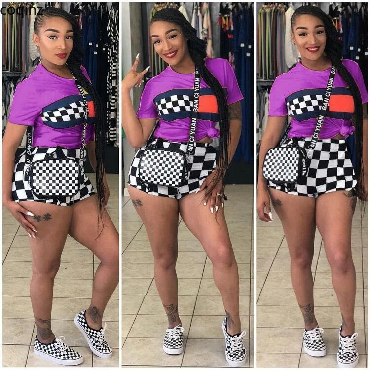 plus size summer two piece set crop top and shorts set 2 piece set women club outfits matching sets ensemble femme 2 pieces S641
