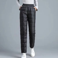casual womens plus size down pants fashion ankle length elastic waist sweatpants female outdoor windproof basic warm pants